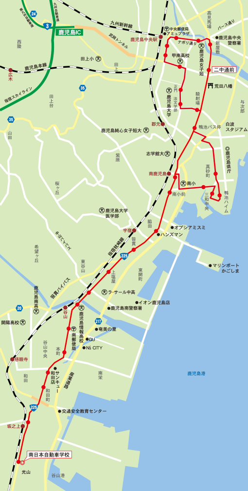 中央駅・鹿大・谷山方面地図